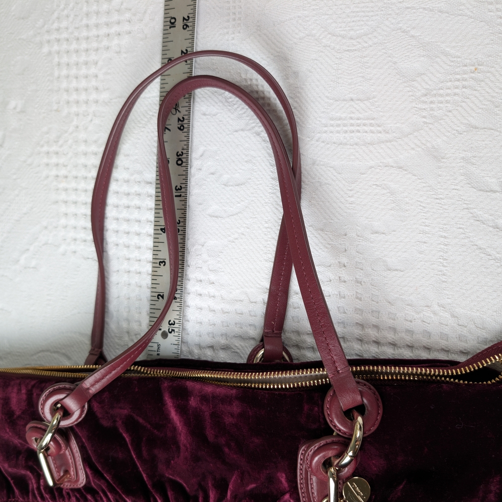 Tumi Velvet Tote Bag in Deep Burgundy with Brown Leather and Gold Hardware - Picture 10 of 13